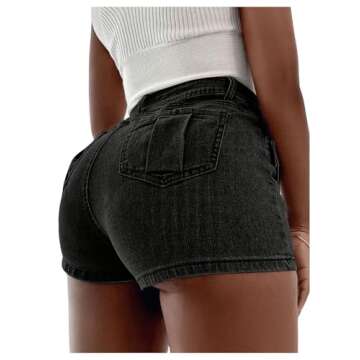 SHENHE Women's Vintage Mini Denim Skorts Wrap Overlay Irregular Stretchy Cargo Shorts Black M