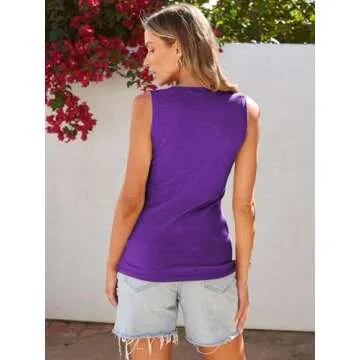 Kissfix Tank Tops for Women Summer Casual Cute Sleeveless Henley Shirts Beach Vacation Clothes Basic Tees Darkpurple S