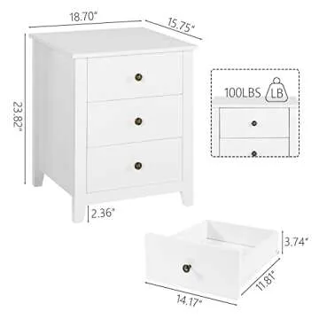 LTMEUTY Modern Nightstands - Set of 2 White Night Stand for Bedroom, Bedside Table with 3 Drawers, Wooden Nightstand