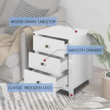 LTMEUTY Modern Nightstands - Set of 2 White Night Stand for Bedroom, Bedside Table with 3 Drawers, Wooden Nightstand