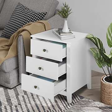 LTMEUTY Modern Nightstands - Set of 2 White Night Stand for Bedroom, Bedside Table with 3 Drawers, Wooden Nightstand