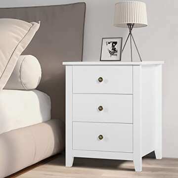 LTMEUTY Modern Nightstands - Set of 2 White Night Stand for Bedroom, Bedside Table with 3 Drawers, Wooden Nightstand
