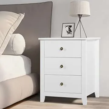 LTMEUTY Modern Nightstands - Set of 2 White Night Stand for Bedroom, Bedside Table with 3 Drawers, Wooden Nightstand