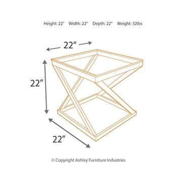 Signature Design by Ashley Coylin Modern Square Brushed Nickel End Table with Beveled Glass Top, Silver