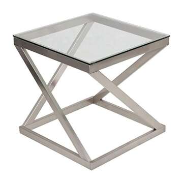 Signature Design by Ashley Coylin Modern Square Brushed Nickel End Table with Beveled Glass Top, Silver