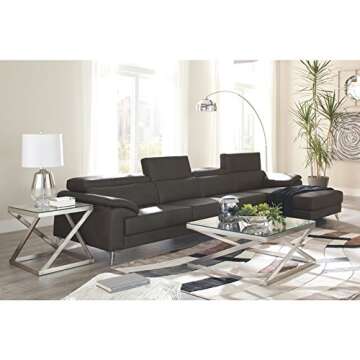 Signature Design by Ashley Coylin Modern Square Brushed Nickel End Table with Beveled Glass Top, Silver