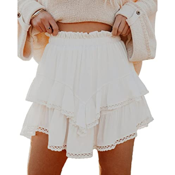 Galawaqe Womens Summer Casual Ruffle Skirts Tiered Crochet Beach Boho Lady Mini Skater Skirt Trendy ...