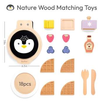 PairPear Wooden Waffle Maker Toy Food Playset, Kids Pretend Play Food Kitchen Accessories, Wooden Cooking Toy Baking Playset, Toddler Play Breakfast Brunch Tea Sets Cutting Food Gift for Girls Boys 3+
