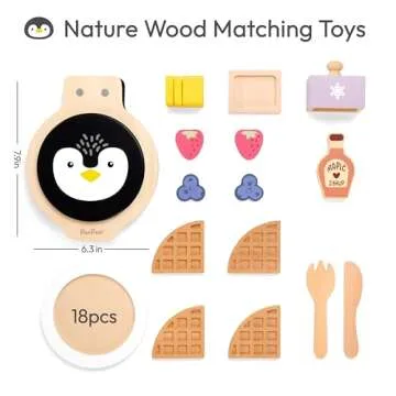 PairPear Wooden Waffle Maker Toy Food Playset, Kids Pretend Play Food Kitchen Accessories, Wooden Cooking Toy Baking Playset, Toddler Play Breakfast Brunch Tea Sets Cutting Food Gift for Girls Boys 3+