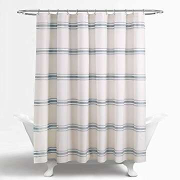 Lush Decor Farmhouse Stripe Cotton Shower Curtain, 72" W x 72" L, Blue - Classic Modern Rustic Charm...