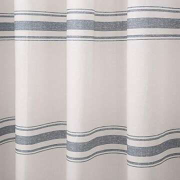 Lush Decor Farmhouse Stripe Cotton Shower Curtain, 72" W x 72" L, Blue - Classic Modern Rustic Charm Bathroom Decor