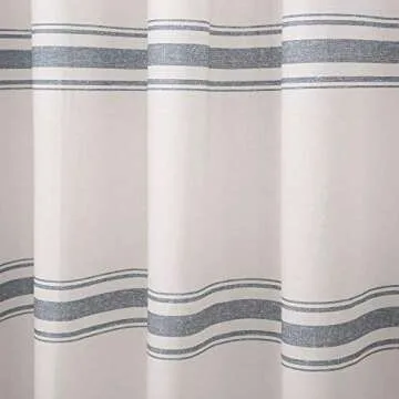 Lush Decor Farmhouse Stripe Cotton Shower Curtain, 72" W x 72" L, Blue - Classic Modern Rustic Charm Bathroom Decor