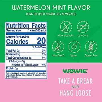Wowie | Hemp Infused Sparkling Beverage for Stress and Anxiety Relief | All-Natural, Low Calorie | Non Alcoholic | Herbal Adaptogens Drink | 12oz Sleek Can