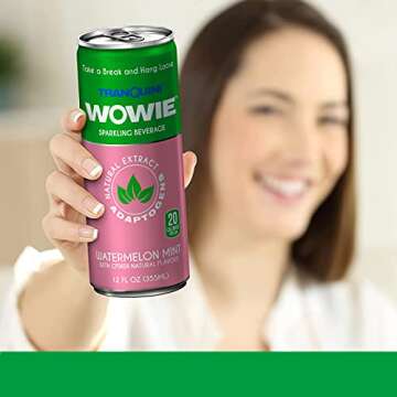 Wowie | Hemp Infused Sparkling Beverage for Stress and Anxiety Relief | All-Natural, Low Calorie | Non Alcoholic | Herbal Adaptogens Drink | 12oz Sleek Can