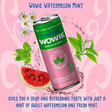 Wowie | Hemp Infused Sparkling Beverage for Stress and Anxiety Relief | All-Natural, Low Calorie | Non Alcoholic | Herbal Adaptogens Drink | 12oz Sleek Can