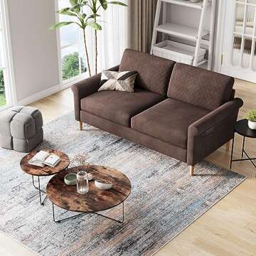 Vesgantti 65.1'' 2-Seater Sofa Couch, Hybrid Modern Loveseat for Home Office - Tool-Free Assembly, Brown