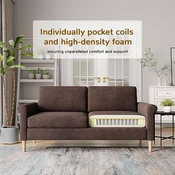 Vesgantti 65.1'' 2-Seater Sofa Couch, Hybrid Modern Loveseat for Home Office - Tool-Free Assembly, Brown