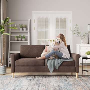 Vesgantti 65.1'' 2-Seater Sofa Couch, Hybrid Modern Loveseat for Home Office - Tool-Free Assembly, Brown