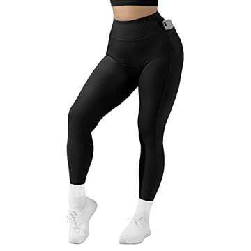 SUUKSESS Women Ribbed Workout Leggings with Pockets Butt Lifting High Waisted Yoga Pants (Black, XL)