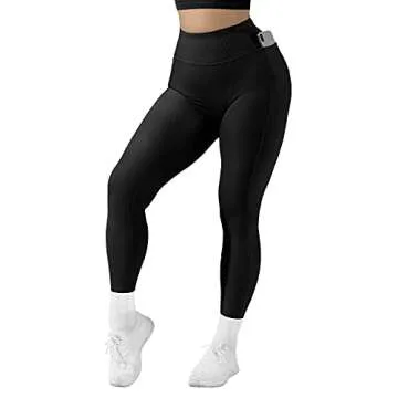 SUUKSESS Women Ribbed Workout Leggings with Pockets Butt Lifting High Waisted Yoga Pants (Black, XL)