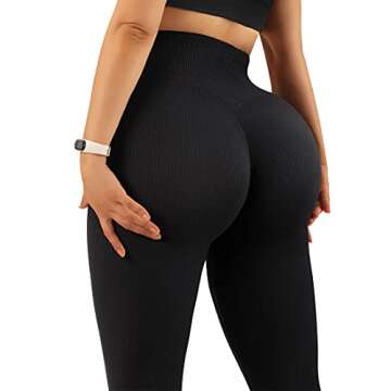 SUUKSESS Women Ribbed Workout Leggings with Pockets Butt Lifting High Waisted Yoga Pants (Black, XL)