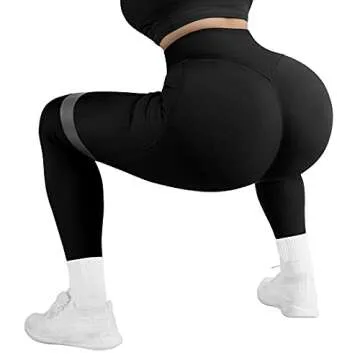 SUUKSESS Women Ribbed Workout Leggings with Pockets Butt Lifting High Waisted Yoga Pants (Black, XL)