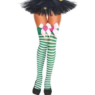 Benefeet Sox Womens Girls Cute Accent Christmas Thigh High Socks Green Striped Over the Knee High So...