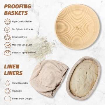 Sourdough Proofing Basket Gift Set, 9" Round and 10" Oval Banneton Bread Baking Supplies, Sourdough ...