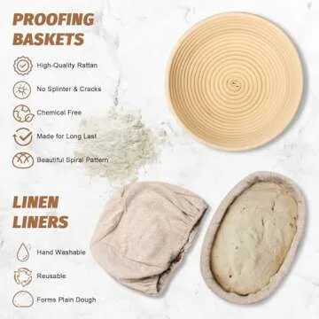 Sourdough Proofing Basket Gift Set, 9" Round and 10" Oval Banneton Bread Baking Supplies, Sourdough ...