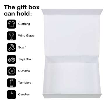Aimyoo White Collapsible Gift Box with Magnetic Closure Lids 10.5x7x3 in, Bridesmaid Groomsman Proposal Boxes, Rectangle Storage Box 5 Pack
