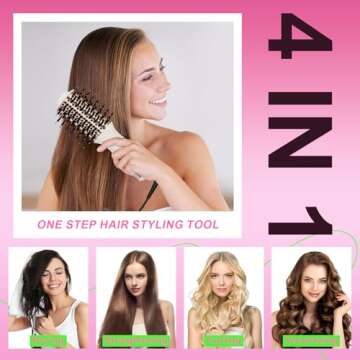 4-in-1 Travel Dual Voltage Hair Dryer Brush Blow Dryer Brush,Portable 2 inch Mini Hot Air Brush,Travel Hair Styler/Volumizer/Straightener/Curler,110-240V European Blow Dry Brush with EU&UK Plug