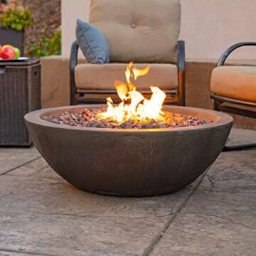 Bond Manufacturing 67504 Mondavi 36" Round 65,000 BTU Faux Concrete Gas Fire Bowl, Height: 12.5", Brown