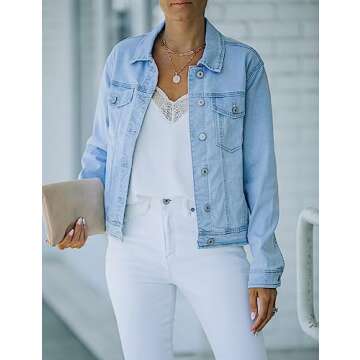 luvamia Women's Casual Basic Button Down Stretch Regular Fit Long Sleeves Denim Jean Jacket Womens S...