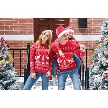 Aiboria Women's Matching Family Ugly Christmas Reindeer Snowflakes Pullover Sweater
