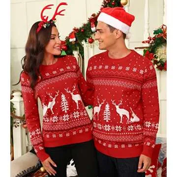 Aiboria Women's Matching Family Ugly Christmas Reindeer Snowflakes Pullover Sweater