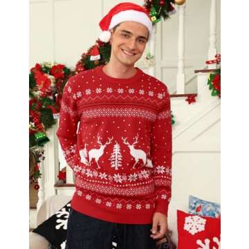 Aiboria Women's Matching Family Ugly Christmas Reindeer Snowflakes Pullover Sweater