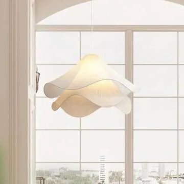 LINGCMP Modern Bar Farmhouse Decoration Cream Petal Fabric Chandelier Warm Romantic Led Pendant Light for Indoor Living Dining Room Bedroom Home Pendant Lamp Kitchen Island Restaurant Cafe Lighting