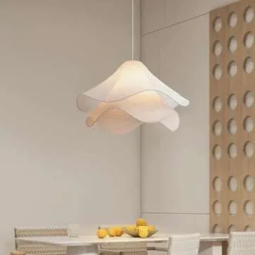 LINGCMP Modern Bar Farmhouse Decoration Cream Petal Fabric Chandelier Warm Romantic Led Pendant Light for Indoor Living Dining Room Bedroom Home Pendant Lamp Kitchen Island Restaurant Cafe Lighting