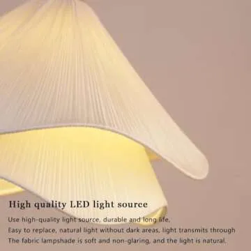 LINGCMP Modern Bar Farmhouse Decoration Cream Petal Fabric Chandelier Warm Romantic Led Pendant Light for Indoor Living Dining Room Bedroom Home Pendant Lamp Kitchen Island Restaurant Cafe Lighting