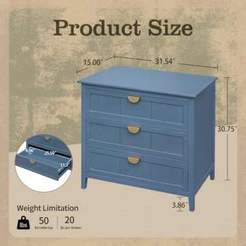 YHAOWORKS 3 Drawers Dresser for Bedroom Set- Modern Wood Chest of Drawers Cabinet, Farmhouse Large N...