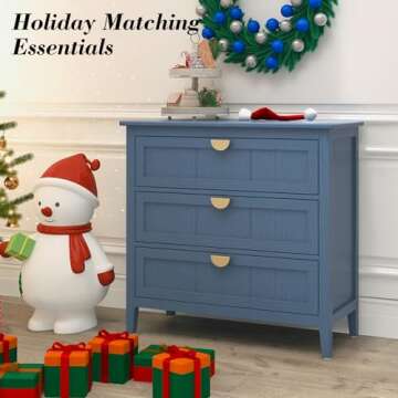 YHAOWORKS 3 Drawers Dresser for Bedroom Set- Modern Wood Chest of Drawers Cabinet, Farmhouse Large Nightstand with Drawers Storage, 30 Inch Wide Nightstand for Living Room, Hallway, Entryway, Blue