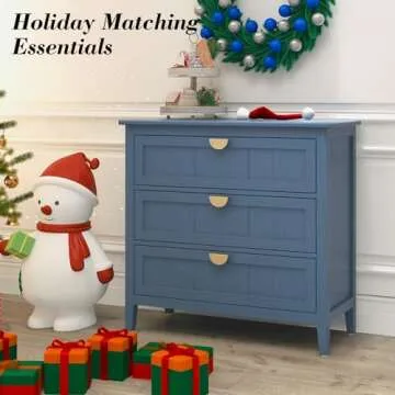 YHAOWORKS 3 Drawers Dresser for Bedroom Set- Modern Wood Chest of Drawers Cabinet, Farmhouse Large Nightstand with Drawers Storage, 30 Inch Wide Nightstand for Living Room, Hallway, Entryway, Blue