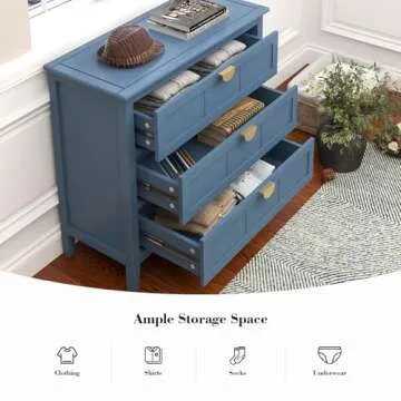 YHAOWORKS 3 Drawers Dresser for Bedroom Set- Modern Wood Chest of Drawers Cabinet, Farmhouse Large Nightstand with Drawers Storage, 30 Inch Wide Nightstand for Living Room, Hallway, Entryway, Blue