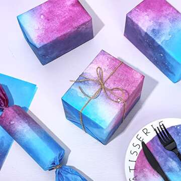 Whaline 60 Sheet Gradient Tissue Paper Bulk Blue Purple Gradient Color Art Tissue Pastel Turquoise Wrapping Tissue Paper for Birthday Baby Shower Wedding Gift Wrapping DIY Crafts, 19.7 x 13.8 Inch