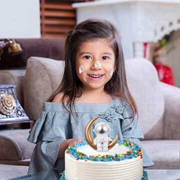 astronaut ornament outer space cake topper desk toppers spaceman figurine plush figurines - Outer Space Astronaut Model Resin- Cartoon Moon Spaceman