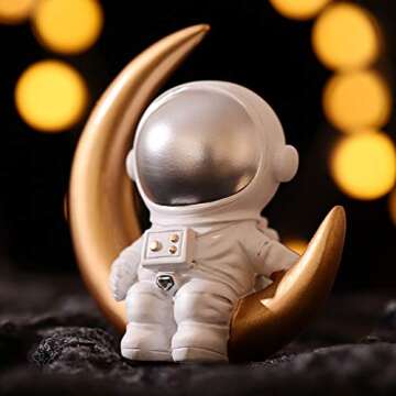 astronaut ornament outer space cake topper desk toppers spaceman figurine plush figurines - Outer Space Astronaut Model Resin- Cartoon Moon Spaceman