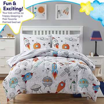 Kids Bedding Set Bed in a Bag for Boys and Girls Toddlers Printed Sheet Set and Comforter , Full, Floating in Space