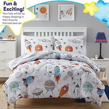 Kids Bedding Set Bed in a Bag for Boys and Girls Toddlers Printed Sheet Set and Comforter , Full, Floating in Space