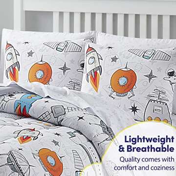 Kids Bedding Set Bed in a Bag for Boys and Girls Toddlers Printed Sheet Set and Comforter , Full, Floating in Space