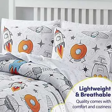 Kids Bedding Set Bed in a Bag for Boys and Girls Toddlers Printed Sheet Set and Comforter , Full, Floating in Space